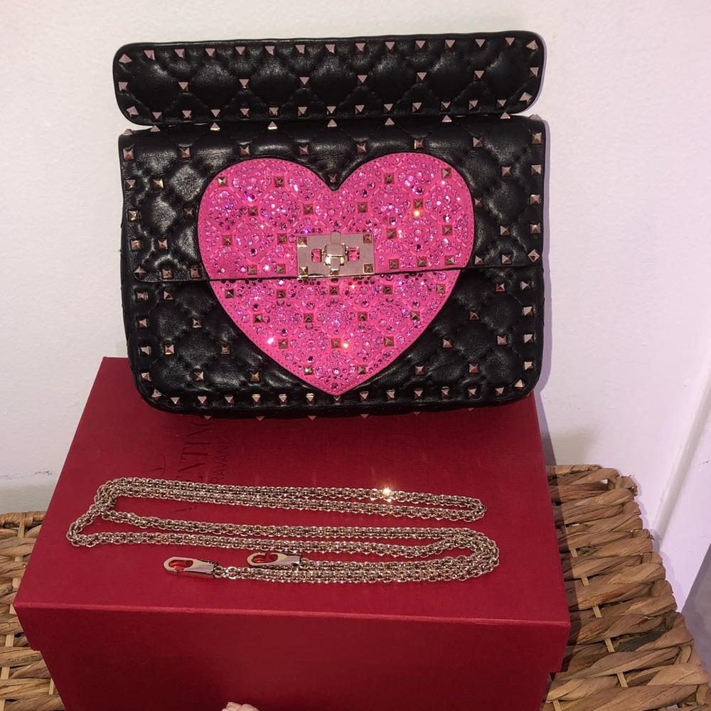 Valentino-Limited Edition Medium Rockstud Spike ‘Crystal Strass Heart Patch’ Bag